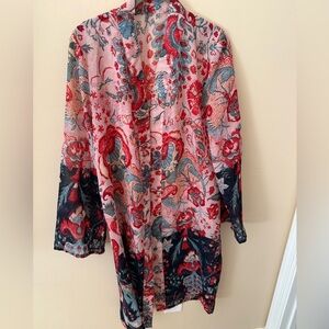 Floral Open-Front Women’s Kimono Cardigan - Pink & Navy